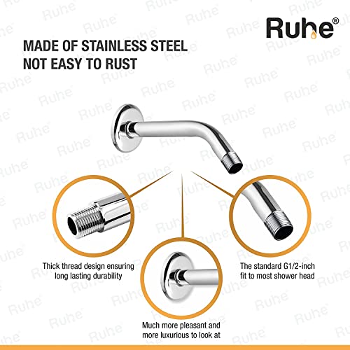 Ruhe® 9 Inches Round Shower Arm | Premium Grade Stainless Steel Shower Holder | Round Half Bend - Image 4