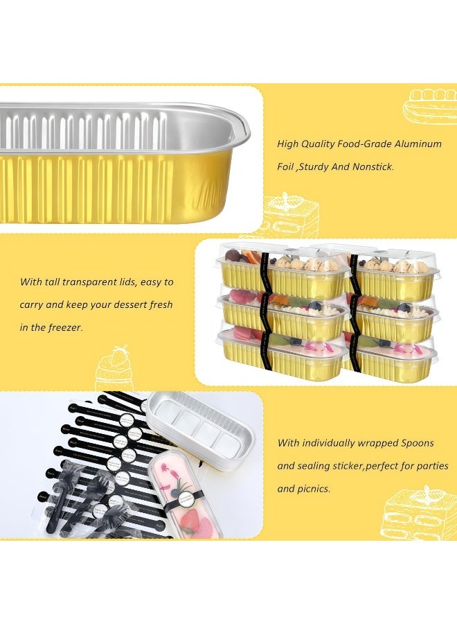 100 Pack Mini Loaf Pans with Lids and Spoons Sealing Sticker, 6.8oz Mini Cake Pans for Baking, Disposable Aluminum Foil Loaf Pans, Loaf Baking Pans, Small Cake Containers With Lids - Image 3
