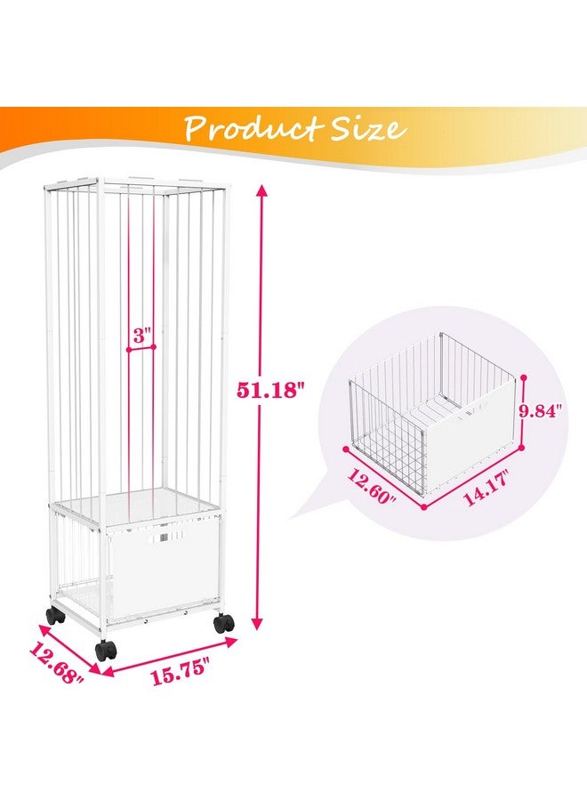 Bukfen Metal Stuffed Animal Storage Zoo Extra Large Stuffed Animal Holder Space Save Toy Organizer PVC with Basket and Wheels for Nursery Playroom Bedroom,D15.75 x W12.68 x H51.18 inch,White - Image 2