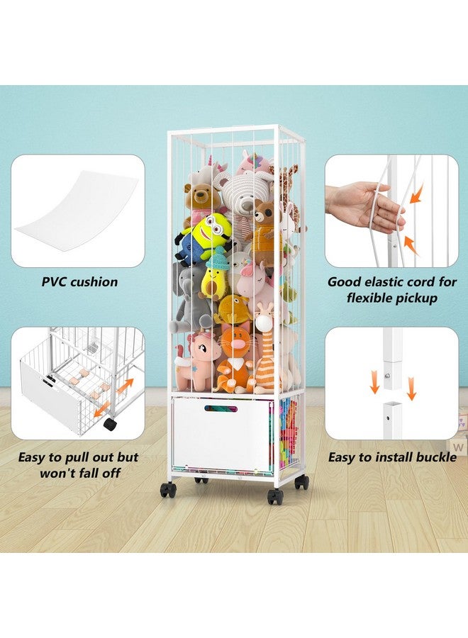 Bukfen Metal Stuffed Animal Storage Zoo Extra Large Stuffed Animal Holder Space Save Toy Organizer PVC with Basket and Wheels for Nursery Playroom Bedroom,D15.75 x W12.68 x H51.18 inch,White - Image 4