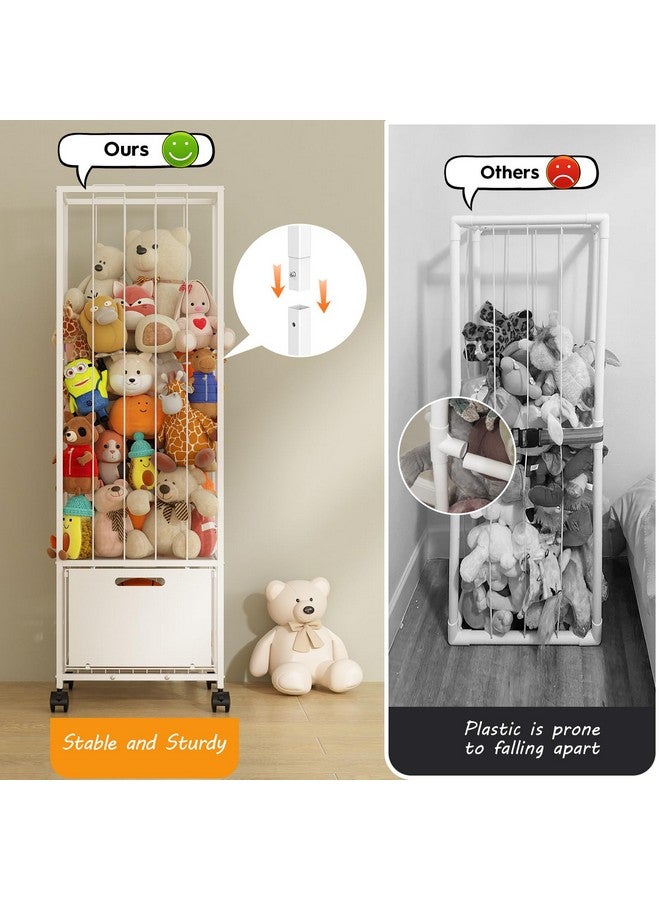 Bukfen Metal Stuffed Animal Storage Zoo Extra Large Stuffed Animal Holder Space Save Toy Organizer PVC with Basket and Wheels for Nursery Playroom Bedroom,D15.75 x W12.68 x H51.18 inch,White - Image 3