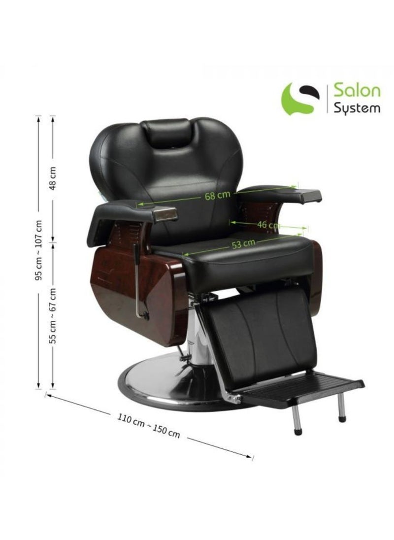 Salon System - High quality leather men's barber chair Leather Black 50 cm - Image 1
