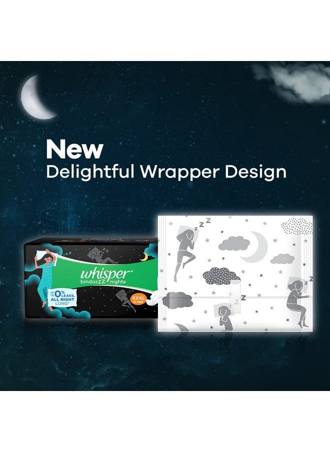 Whisper Bindazzz Nights Sanitary Pads, 10 Xxxl Pads, Upto 0% Leaks All Night Long, For Heavy Flow, 75% Longer & Wider Back, Comfortable Cushiony Soft Wings, Disposable Wrapper  - Image 4