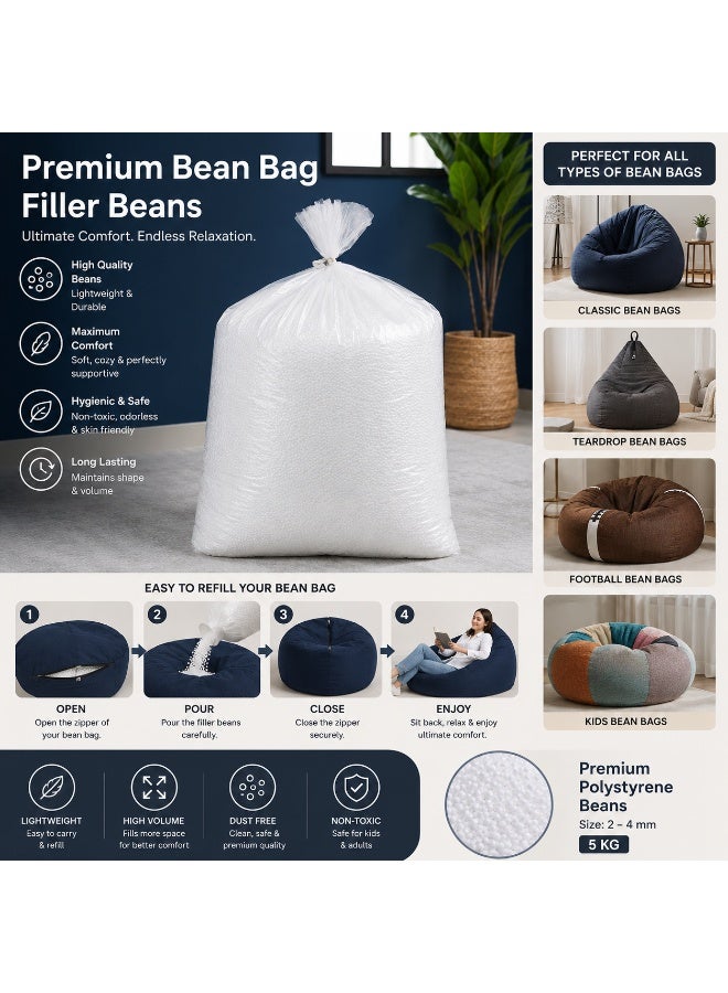 Home auraa Polystyrene 1Kg Bean Bag Filler Balls White 51x44x39cm - Image 2