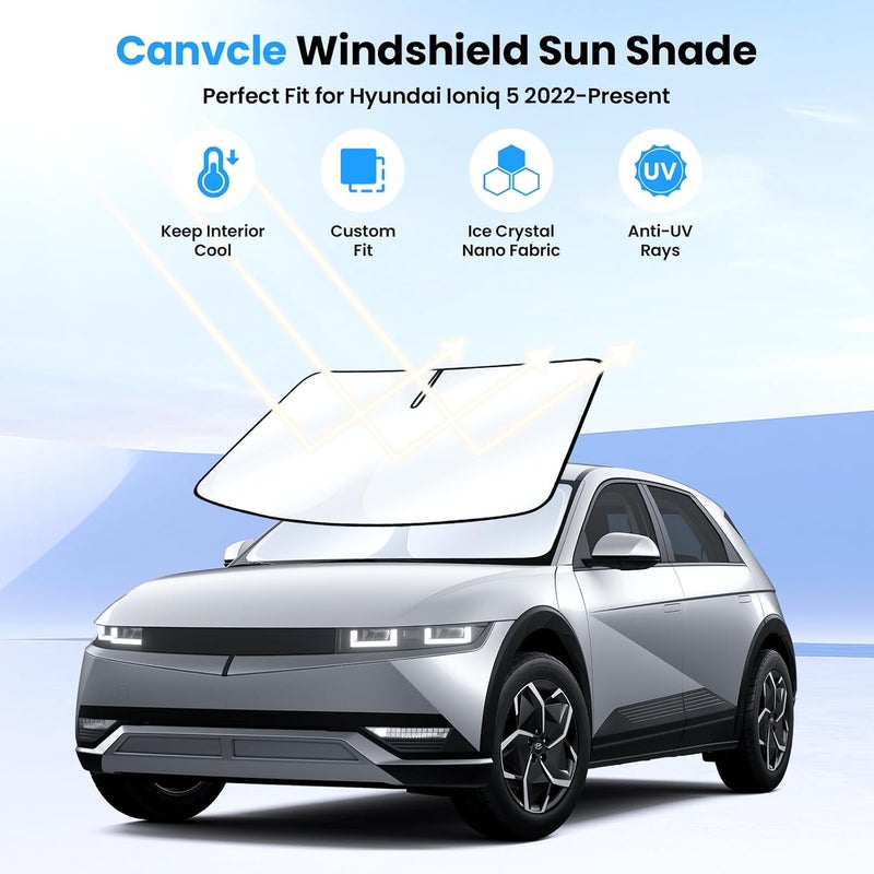 Canvcle Windshield Sun Shade for Hyun-dai Ioniq 5 Accessories 2022-2025 2026 Upgraded Double-Layer Front Window Sunshade Cover Sun Visor Protector Foldable Block UV Rays Keep Vehicle Cool - Image 2