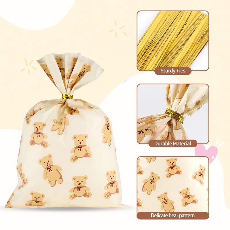 Docvania Bear Cellophane Treat Bags Plastic Gift Bag 100 pcs 5 X 7 Bear Cookie Bags with Ties Goodie Candy Bag Suitable for Mother's Day, Valentine's Day, and Holiday Parties - Image 3