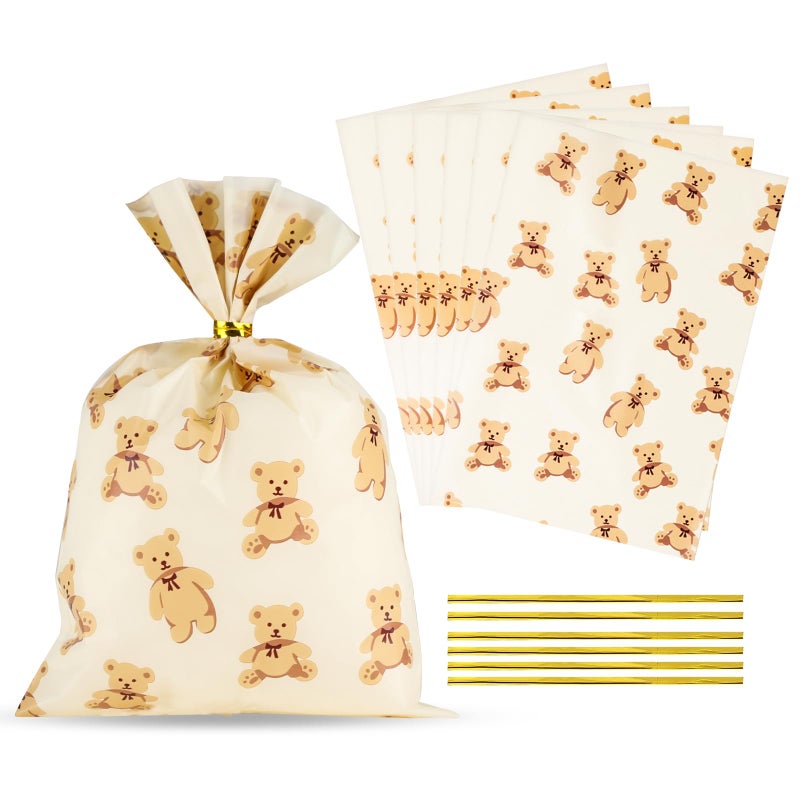Docvania Bear Cellophane Treat Bags Plastic Gift Bag 100 pcs 5 X 7 Bear Cookie Bags with Ties Goodie Candy Bag Suitable for Mother's Day, Valentine's Day, and Holiday Parties - Image 1