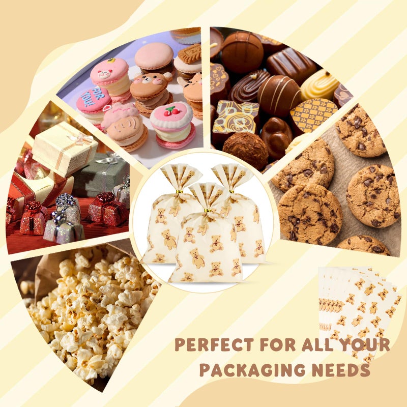 Docvania Bear Cellophane Treat Bags Plastic Gift Bag 100 pcs 5 X 7 Bear Cookie Bags with Ties Goodie Candy Bag Suitable for Mother's Day, Valentine's Day, and Holiday Parties - Image 4