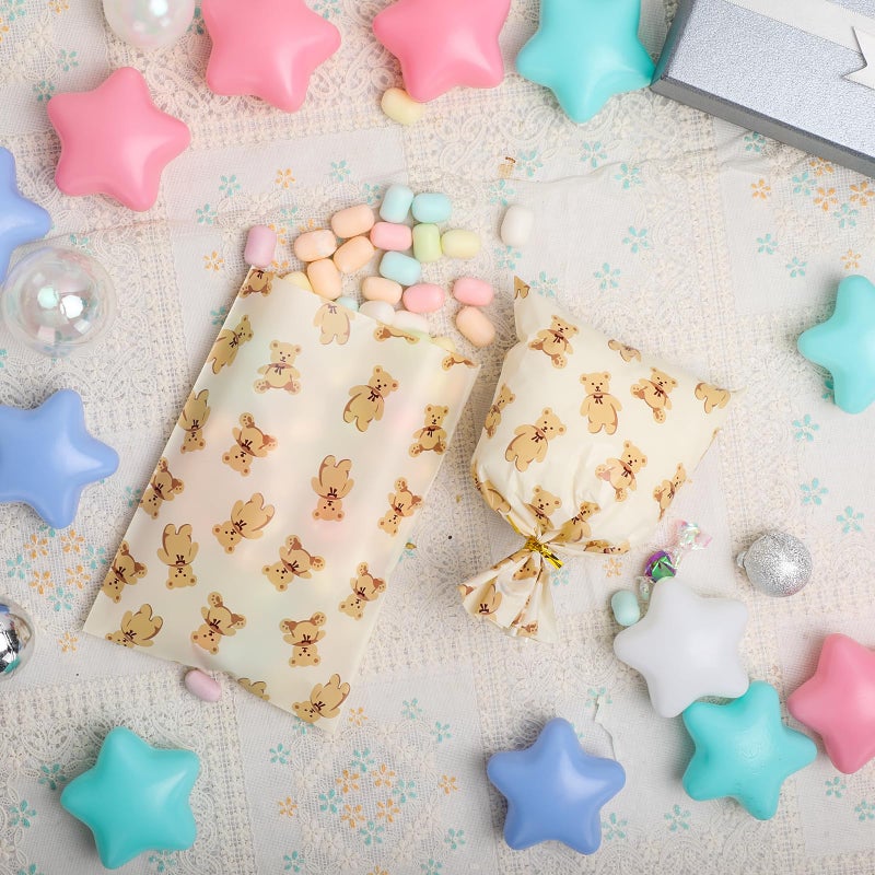 Docvania Bear Cellophane Treat Bags Plastic Gift Bag 100 pcs 5 X 7 Bear Cookie Bags with Ties Goodie Candy Bag Suitable for Mother's Day, Valentine's Day, and Holiday Parties - Image 5