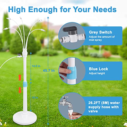 POCKET PANDA Misters for Outside Patio, Standing Misting Cooling System, Portable Outdoor Water Mist Hose Kit, Adjustable 45.7in Height & 5 Spray Nozzles for Backyard Garden Pool Tanning BBQ Cool Kids Pet Playing - Image 3