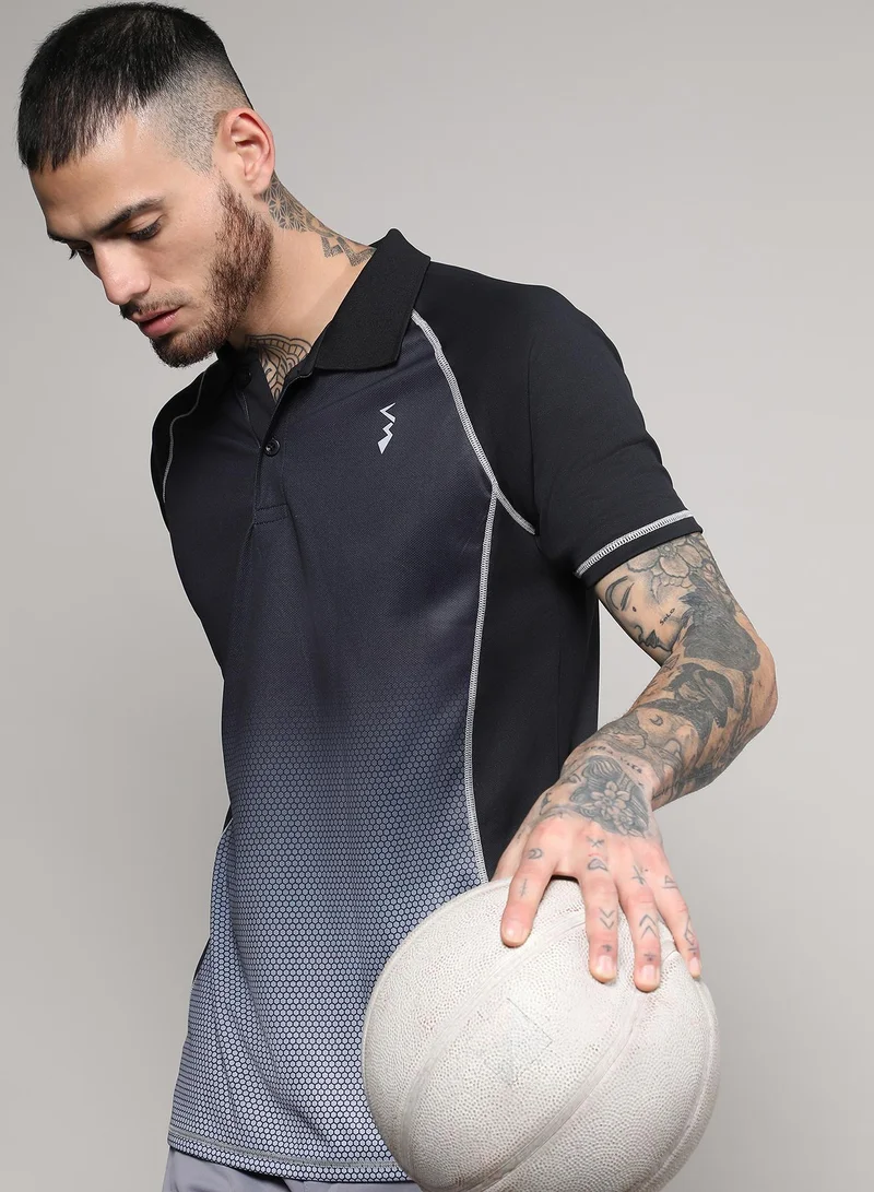 Men's Black & Grey Ombre Polo Activewear T-Shirt