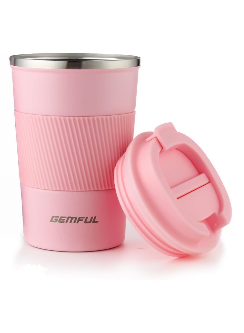 GEMFUL Travel Coffee Mug Stainless Steel Vacuum Ice and Hot Drinks Insulated Tumbler for Home Office Outdoor Works, 380ml, Pink - Image 1