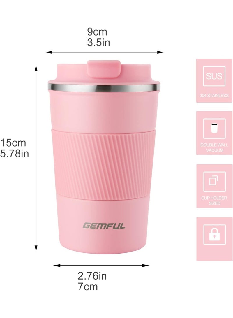 GEMFUL Travel Coffee Mug Stainless Steel Vacuum Ice and Hot Drinks Insulated Tumbler for Home Office Outdoor Works, 380ml, Pink - Image 3