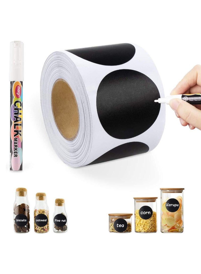 120 Pack Round Chalkboard Labels with White Chalk Marker | 5 cm Self-Adhesive Waterproof Vinyl Stickers for Jars, Pantry, Kitchen, Mason, Spice Containers, Canisters, Bathroom, Laundry Room, DIY & Storage Organization - Image 1