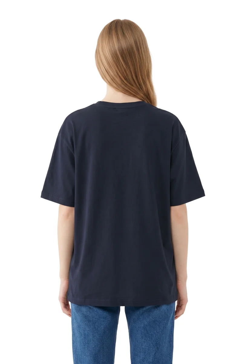 UNIVERSAL Jurassic World Raptor Graphic Oversized T-Shirt for Women | Dark Navy Dinosaur Print Casual Tee