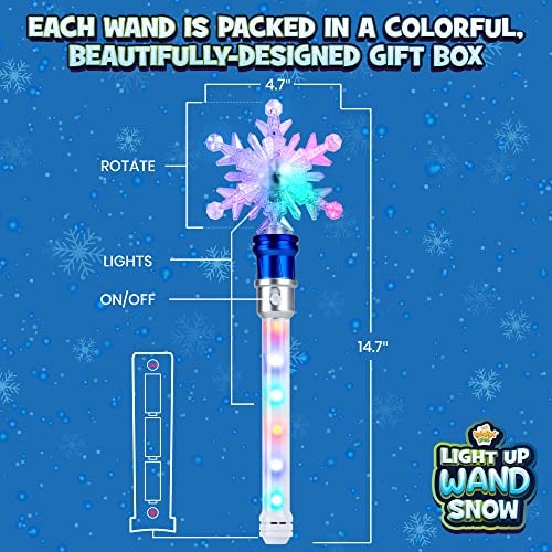 IPIDIPI TOYS Snowflake Wand Spinning Light Up Magic Wand for Kids Princess Fairy Christmas Stocking Stuffers Light Up Toys Goodie Bag Stuffers Ideal Birthday Party Favors for Girls Pack of 2 - Image 5