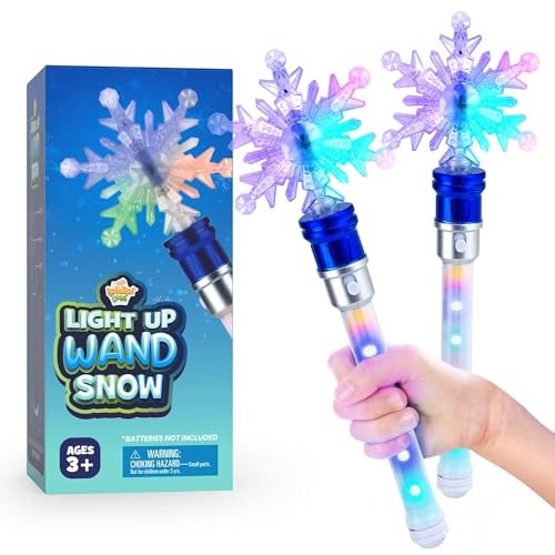IPIDIPI TOYS Snowflake Wand Spinning Light Up Magic Wand for Kids Princess Fairy Christmas Stocking Stuffers Light Up Toys Goodie Bag Stuffers Ideal Birthday Party Favors for Girls Pack of 2 - Image 1