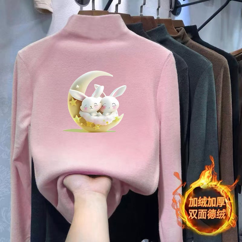 Children'S Base Shirt Semi-High Collar Boys' Warm Inner Long Sleeve T-Shirt With Thick Velvet Double-Sided Velvet T-Shirt - Image 1