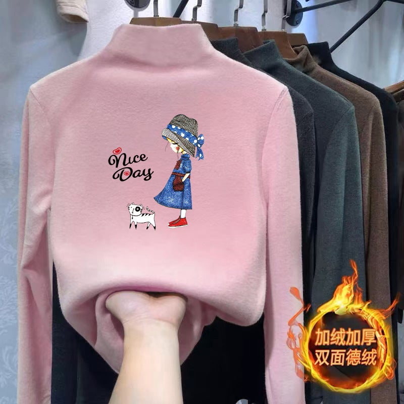 Children'S Base Shirt Semi-High Collar Boys' Warm Inner Long Sleeve T-Shirt With Thick Velvet Double-Sided Velvet T-Shirt - Image 4