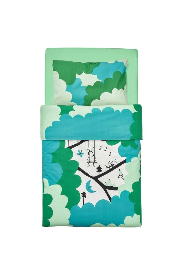 Zaboon 3-Piece Bedlinen Set For Cot, Green/Turquoise, 60X120 Cm - Image 2