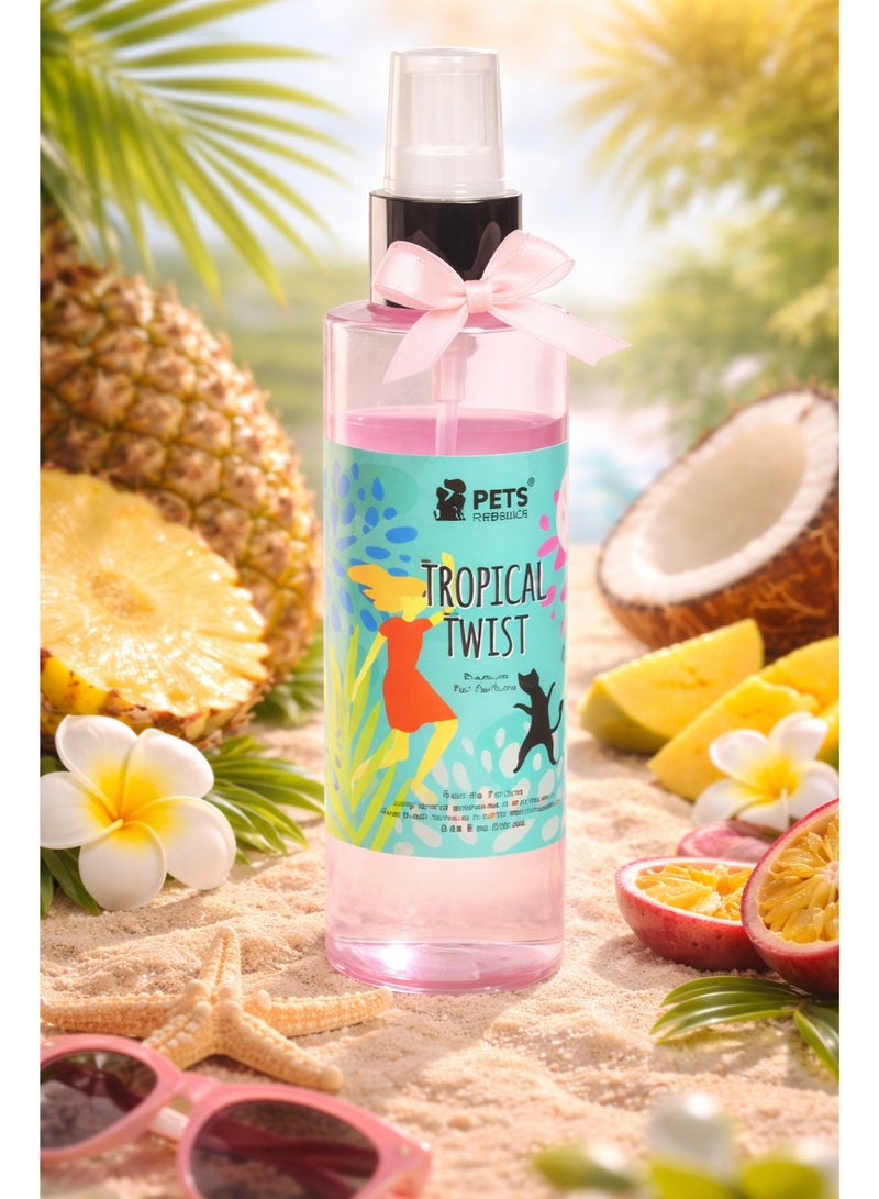 عطر للحيوانات الأليفة برائحة استوائية منعشة (Tropical Twist) – بخاخ يدوم طويلاً للقطط والكلاب – خالي من الكحول (125 مل)