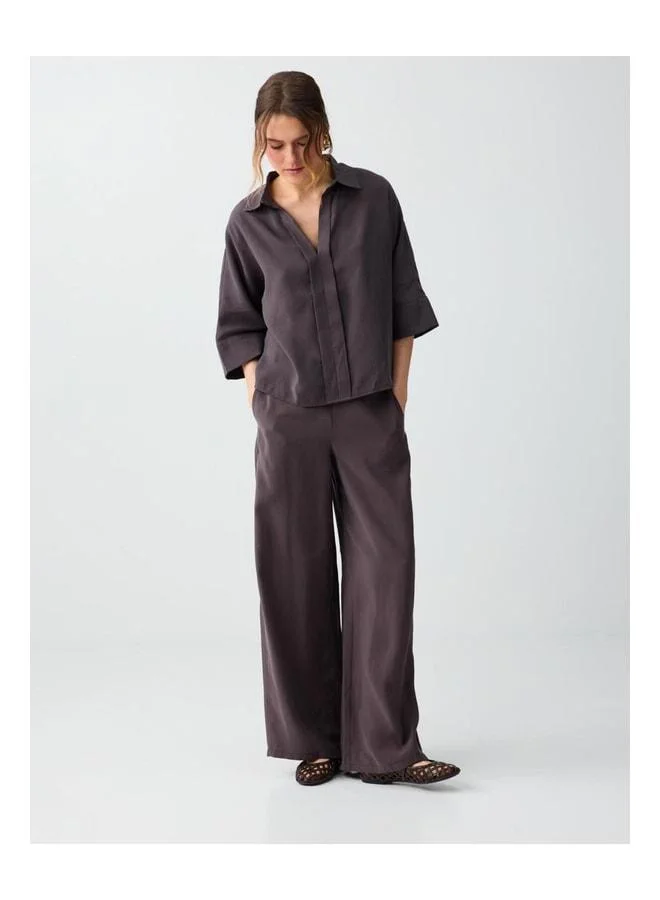 Jimmy Key Bitter Coffee Shirt-Collar Truvakar Sleeve Modal Woven Blouse.