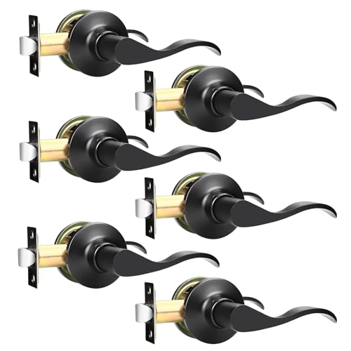 GOBEKOR 6 Pack Passage Lever Door Handle Matte Black, Stainless Steel Closet Door Handles Keyless Reversible Door Levers - Image 1