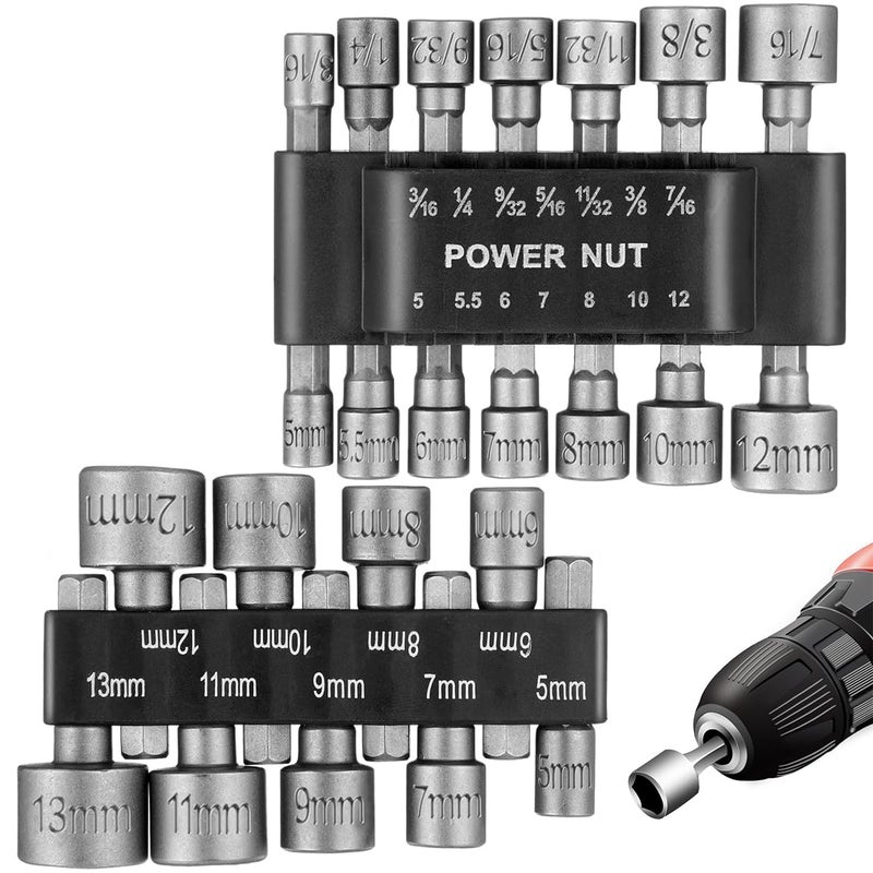 Serplex 23Pcs Power Nuts Driver Drill Bit Tools Set 14 Driver Hex Shank Keys Metric Socket Wrench Screw Impact Driver Bit Set for Power Tools Electric Drills Screwdrivers Socket Wrench - Image 1