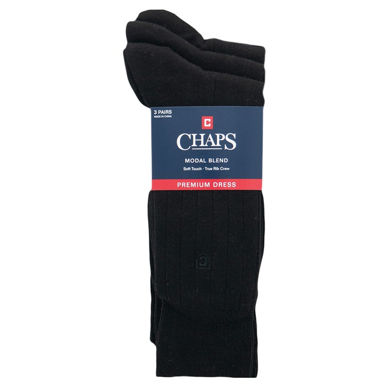 Chaps Men's Soft Touch True Rib Dress Crew Socks-3 Pair Pack-Modal Blend and Embroidered Detail, Black, Shoe Size: 6-12 - Image 4