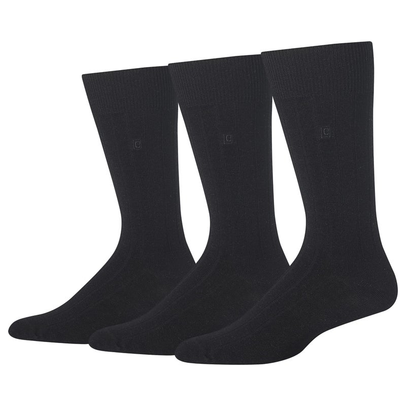 Chaps Men's Soft Touch True Rib Dress Crew Socks-3 Pair Pack-Modal Blend and Embroidered Detail, Black, Shoe Size: 6-12 - Image 2