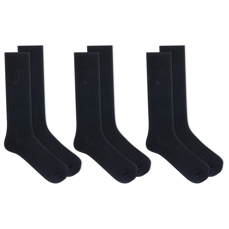Chaps Men's Soft Touch True Rib Dress Crew Socks-3 Pair Pack-Modal Blend and Embroidered Detail, Black, Shoe Size: 6-12 - Image 3