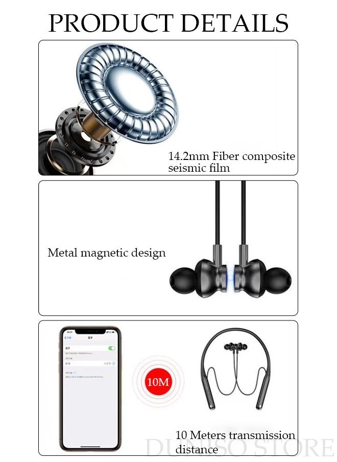 DUNISO Wireless Headphones Bluetooth 5.2 Earbuds Neckband Headset With Retractable Earbuds Noise Cancelling Stereo Sweatproof Earphones With Mic For Gym Running Office Game  - Image 5