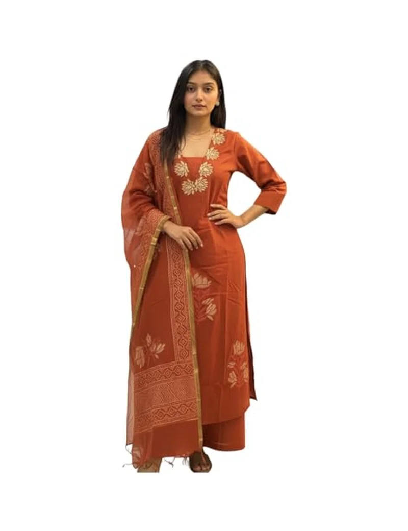Gosriki GoSriKi Women's Rayon Viscose Straight Printed Kurta with Pant and Dupatta