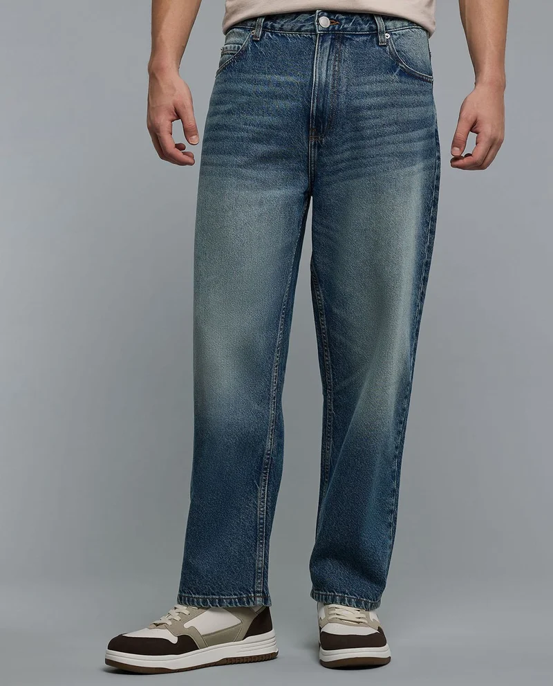 أر أند بي Faded Loose Fit Jeans with Button Closure