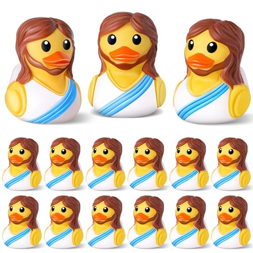 ANGGIKO 12 Pcs Jesus Rubber Ducks Original Design Jesus Rubber Duckies to Hide and Seek Easter Basket Stuffer Religious Party Favors Sunday School Gifts for Kids Easter Basket Stuffers for Kids - Image 1