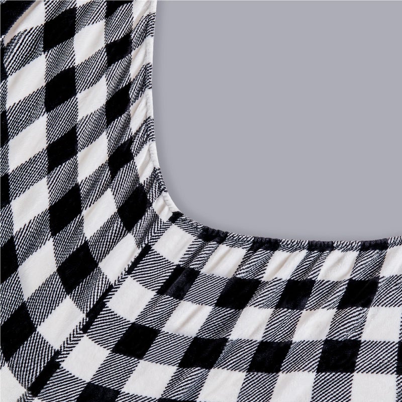 BEDELITE Flannel Sheets Queen Size Bed Set, Luxury Black and White Plaid Winter Bedding Set, Super Soft & Warm Fuzzy Fleece Sheets 4 Piece(Include Fitted Sheet, Flat Sheet, 2 Pillowcases) - Image 5