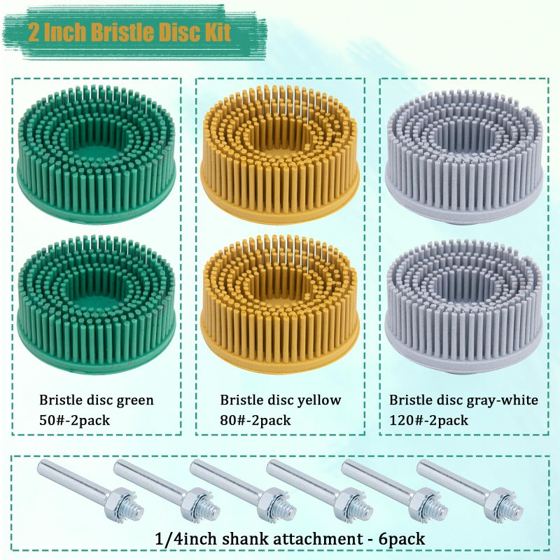 9TH SHOP 2 Inch Bristle Disc, 6 Pieces Bristle Disc Grade 50# 80# 120# with 1/4 Inch Abrasive Coating Removal Disc for Metal - Image 3