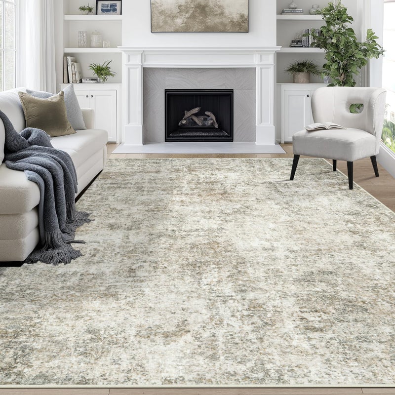 Aelenmu 9x12 Area Rugs for Living Room Rug Washable: Abstract Large Rug for Dining Room Bedroom Carpet Non Slip 9 by 12 Indoor Modern Nursery Home Office Beige Brown - Image 1