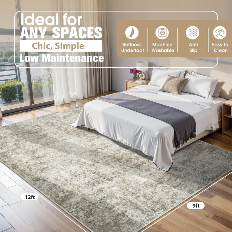 Aelenmu 9x12 Area Rugs for Living Room Rug Washable: Abstract Large Rug for Dining Room Bedroom Carpet Non Slip 9 by 12 Indoor Modern Nursery Home Office Beige Brown - Image 2