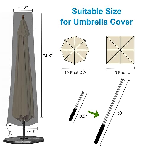 OKPOW Patio Umbrella Cover for 9ft to 12ft Outdoor Umbrellas - 420D Waterproof Garden Market Umbrella Cover Outside Parasol Covers with Zipper for Deck Pool Beach Umbrellas, Black - Image 2