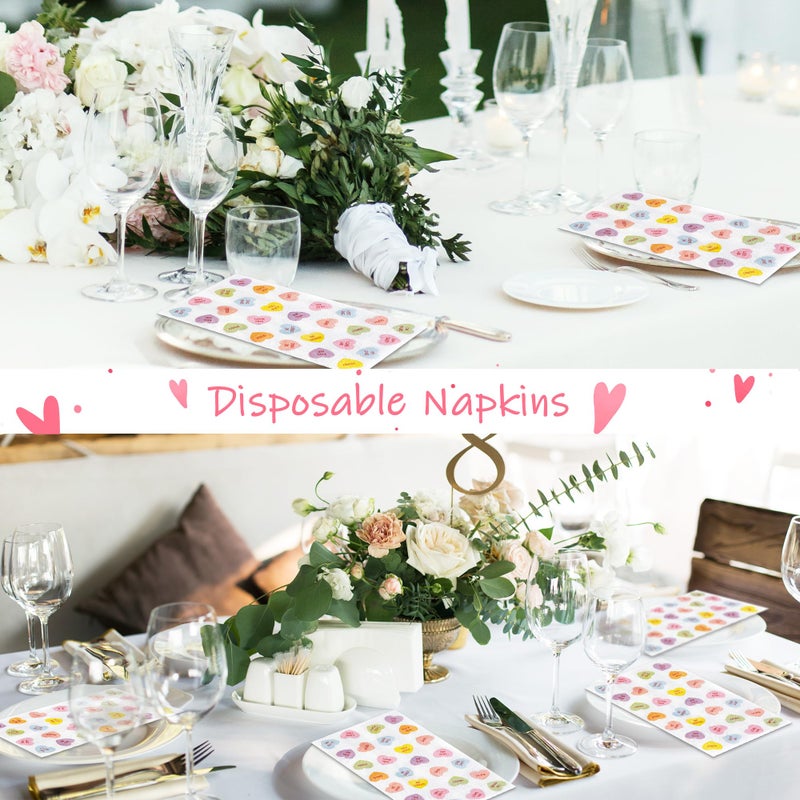 GROBRO7 100 Pcs Valentine's Day Conversation Heart Napkins Love Motto Disposable Guest Towels 3 Ply Bathroom Restaurant Paper Hand Tissue for Wedding Bridal Shower Holiday Birthday Party Supplies - Image 4