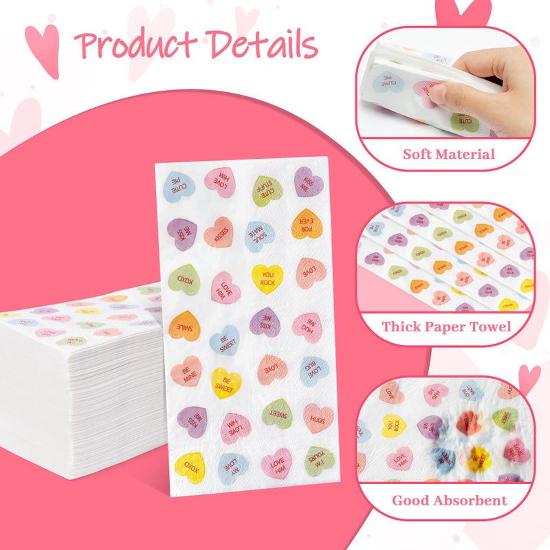 GROBRO7 100 Pcs Valentine's Day Conversation Heart Napkins Love Motto Disposable Guest Towels 3 Ply Bathroom Restaurant Paper Hand Tissue for Wedding Bridal Shower Holiday Birthday Party Supplies - Image 2