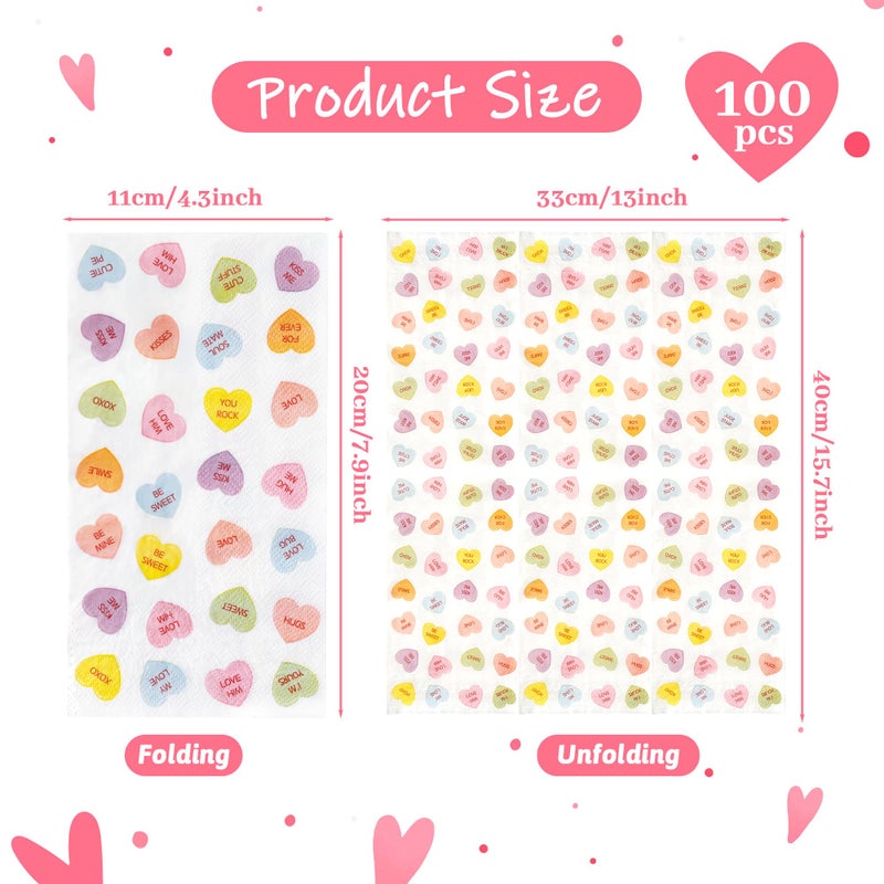 GROBRO7 100 Pcs Valentine's Day Conversation Heart Napkins Love Motto Disposable Guest Towels 3 Ply Bathroom Restaurant Paper Hand Tissue for Wedding Bridal Shower Holiday Birthday Party Supplies - Image 1