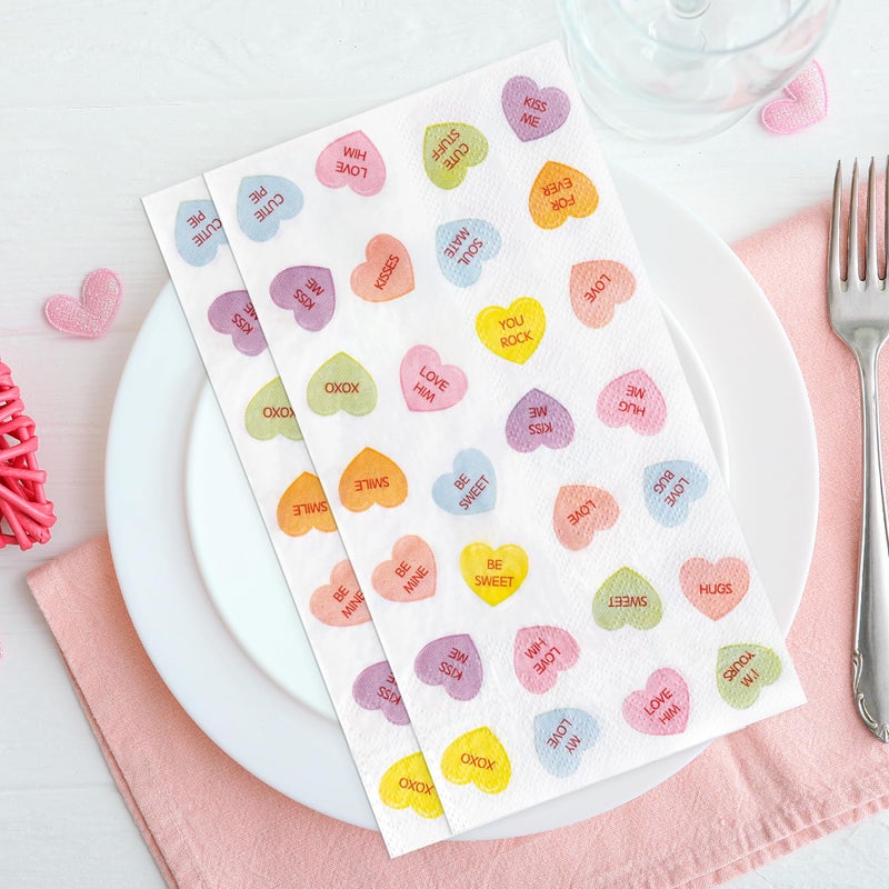 GROBRO7 100 Pcs Valentine's Day Conversation Heart Napkins Love Motto Disposable Guest Towels 3 Ply Bathroom Restaurant Paper Hand Tissue for Wedding Bridal Shower Holiday Birthday Party Supplies - Image 3
