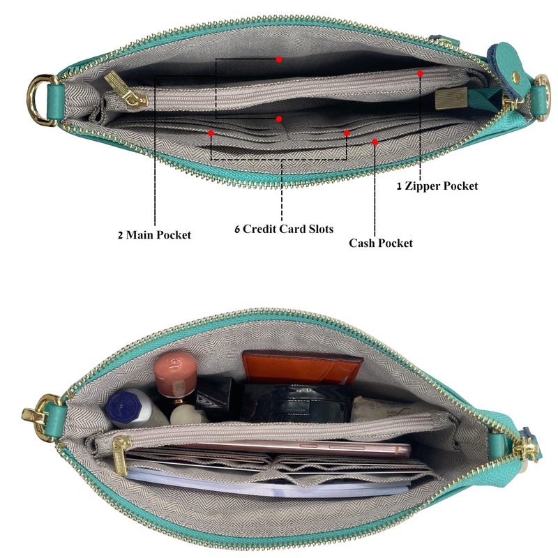 Beurlike Leather Wristlet Wallet Clutch Purses For Women Small Crossbody Phone Bags (Teal) - Image 5
