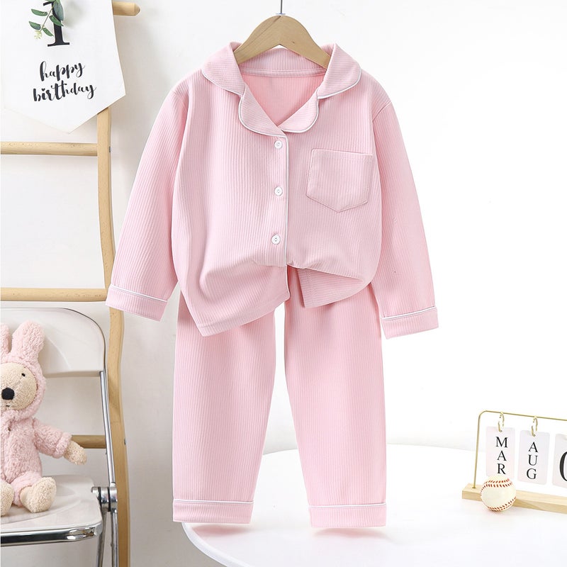 Velvet Collar Kids Pajama Set SY01-pajamas light powder 