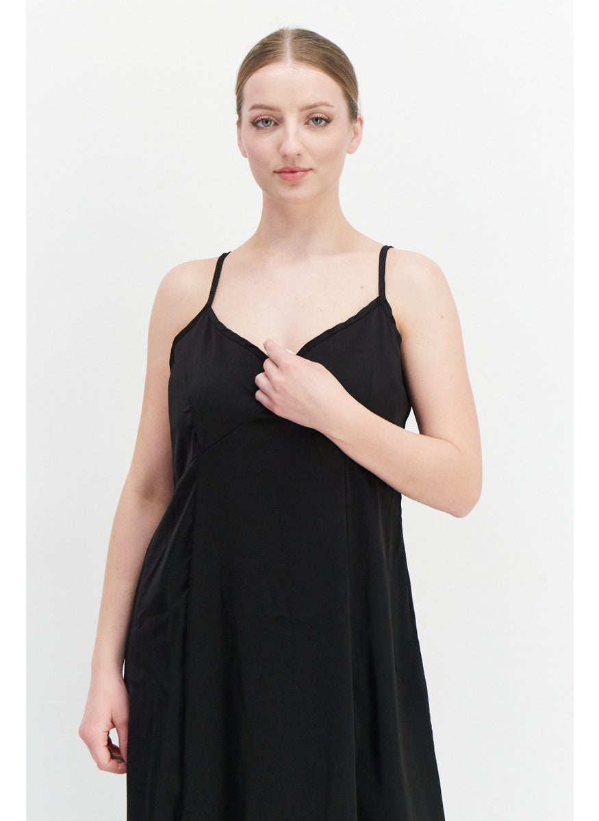 French Connection Women Plain Satin Midi Dress, Black  - Image 4