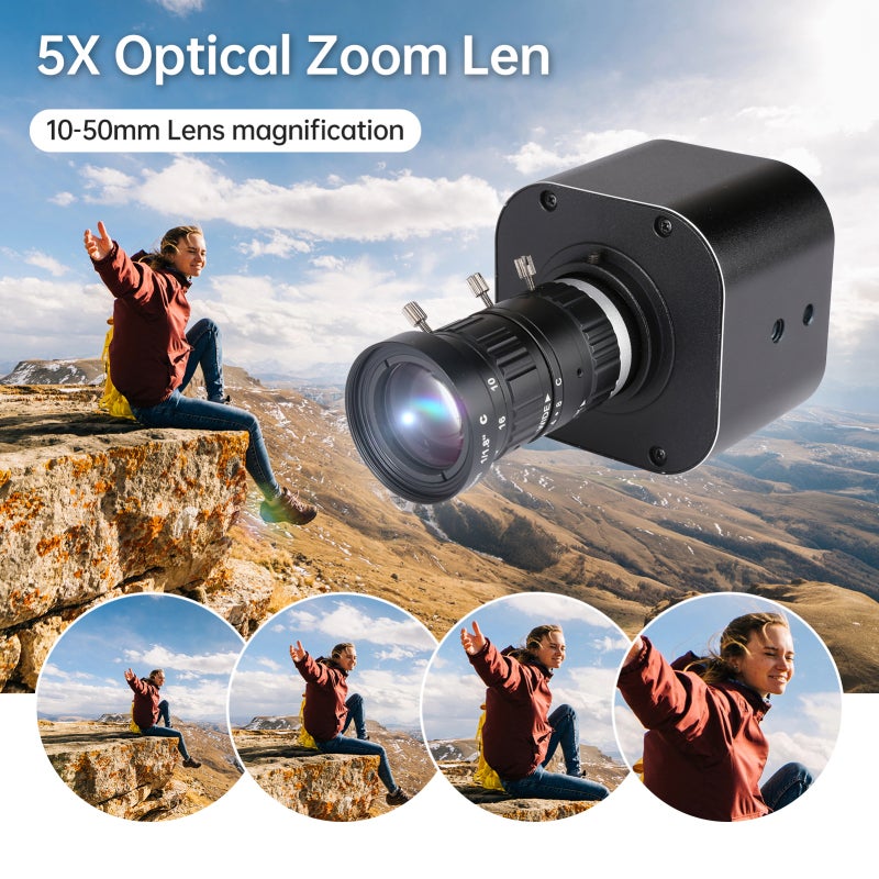 4K Webcam 5X Optical Zoom Lens Compact Aluminum Case - Advanced IMX 415 Image Sensor HD Camera for Online Classes Video Conferencing Live Streaming Industrial Monitoring - Image 3