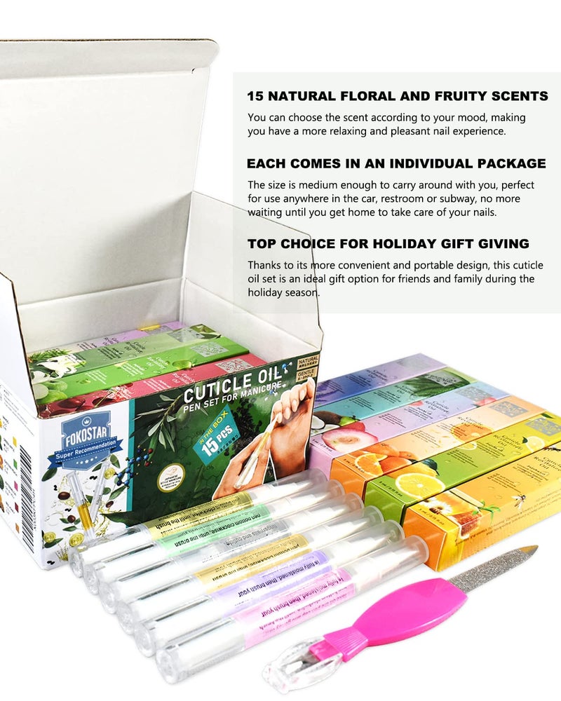 Fokostar Nail & Cuticle Oil Pen 15Pcs Kit Manicure Essentials Strengthening with Different Naturale Scents Salone SPA Hydrating Repair Treatment Supplies - Image 3