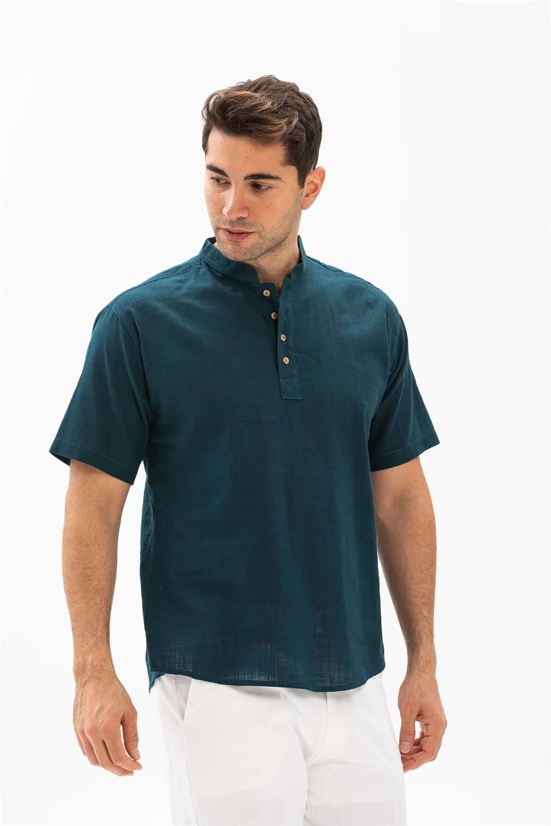Eliş Şile Bezi Kısa Kol Şile Bezi Bodrum Erkek T-shirt Koyu Petrol 3069